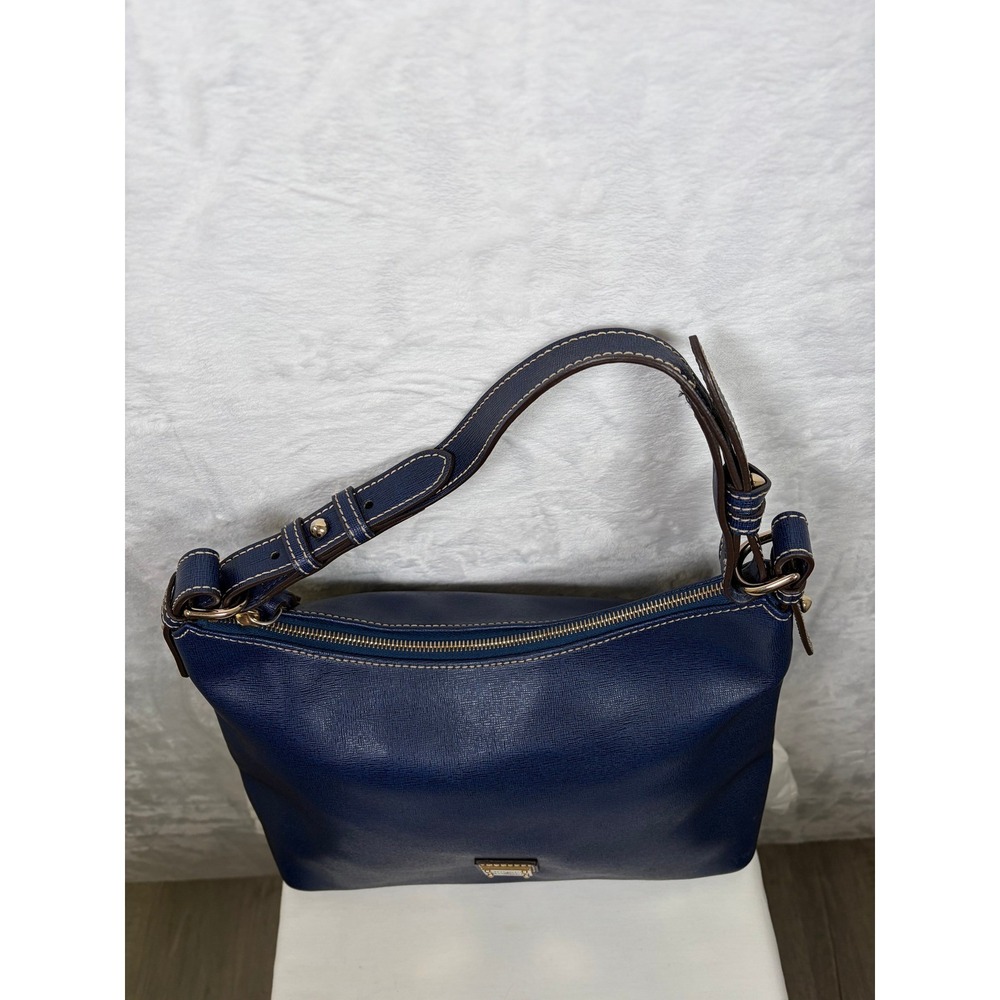 Dooney & Bourke Saffiano Leather Hobo Bag Purse Navy Blue Large Shoulder Bag - Picture 3 of 15